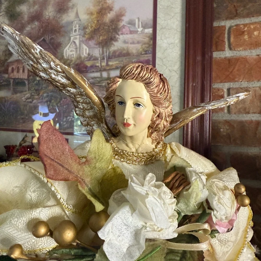 Vintage 1993 Large Porcelain Elegant Cream and Gold Angel Figurine